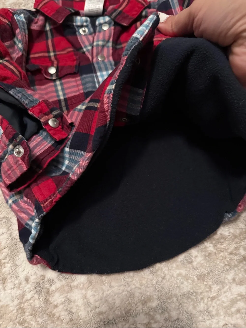 Gymboree Red & Navy Plaid Snap-Front Button-Down Shirt fleece lined size 12/18M